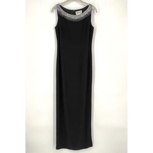 Vintage Jovani NY Black Maxi Gown Sz 6‎ Beaded Neckline Formal Evening Dress